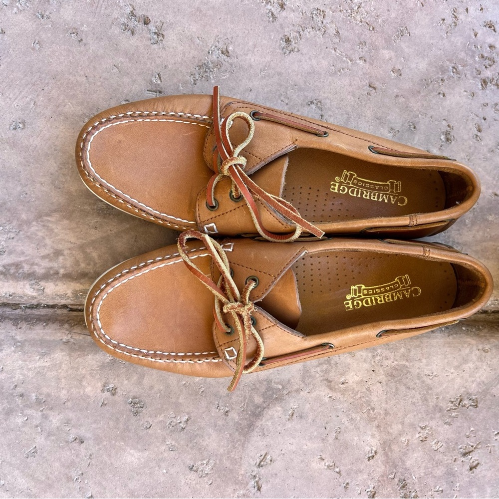 Cambridge Leather Boat Shoes Men’s 9.5 Tan Preppy Coastal Grandpa Core Fisherman
